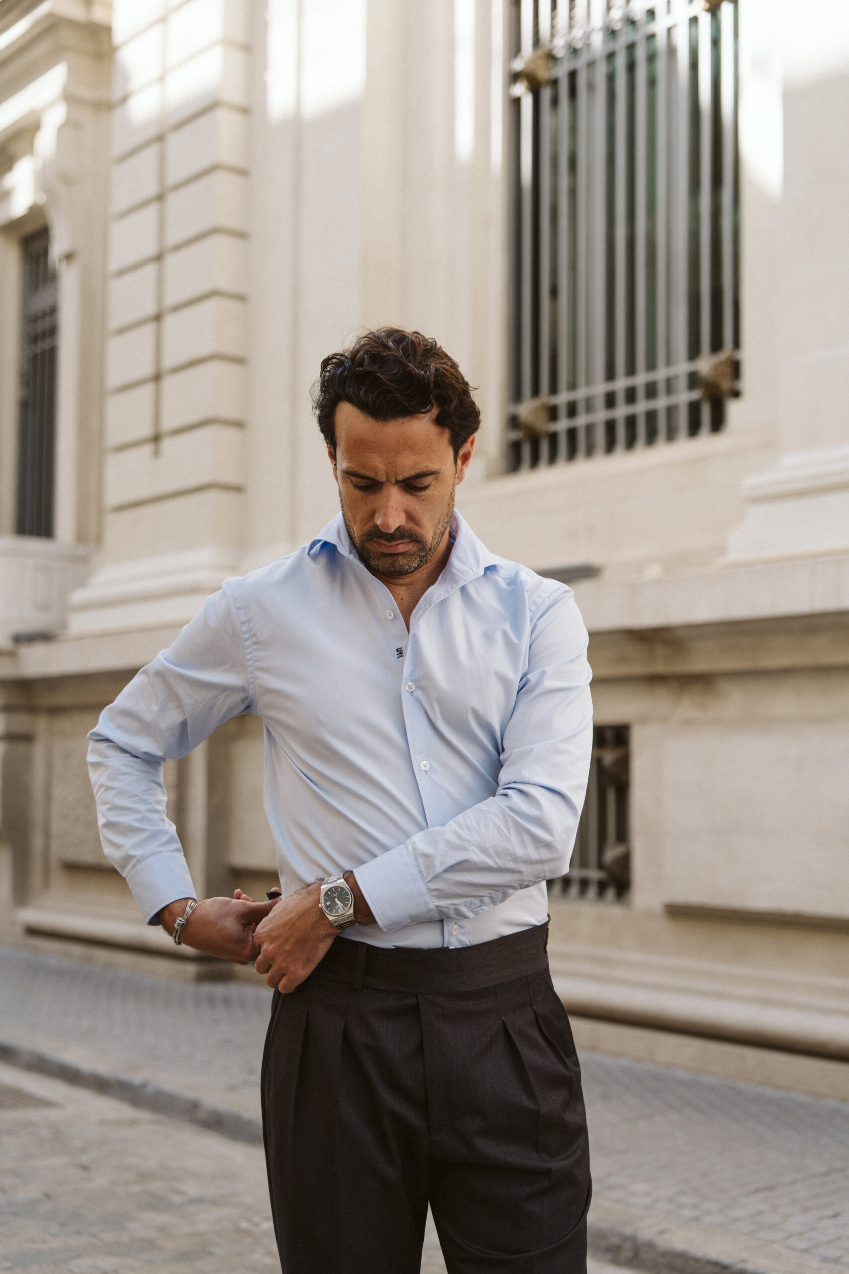 Camisa easy-iron popelín celeste