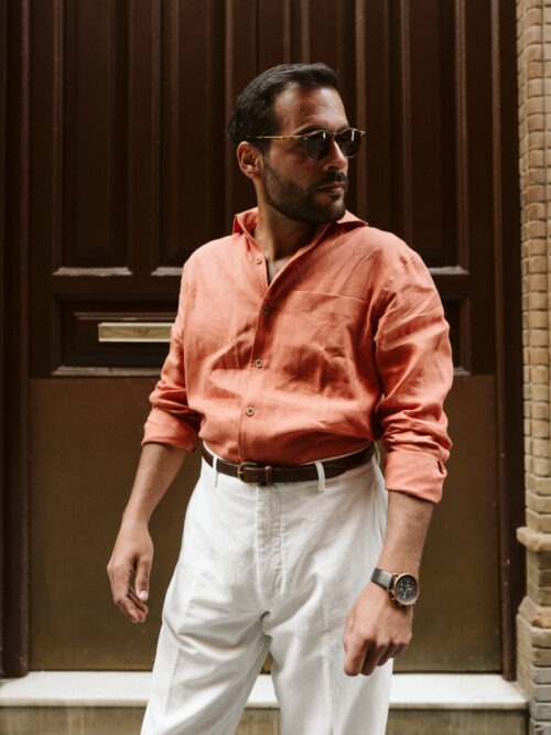Camisa 100% lino terracota