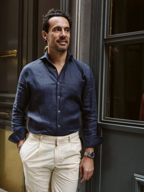 Camisa 100% lino navy